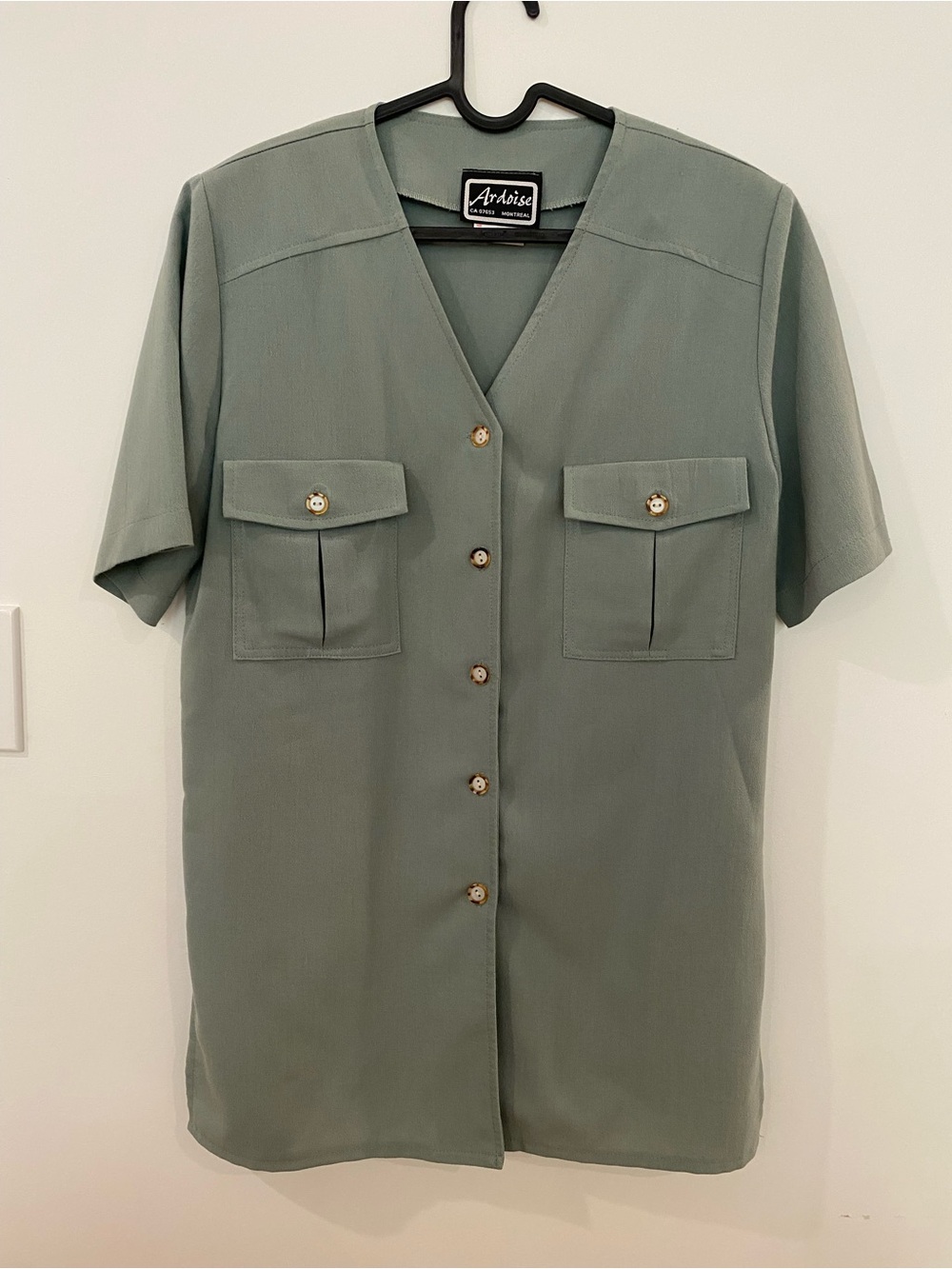 Sage Green Short Sleeve Button Blouse